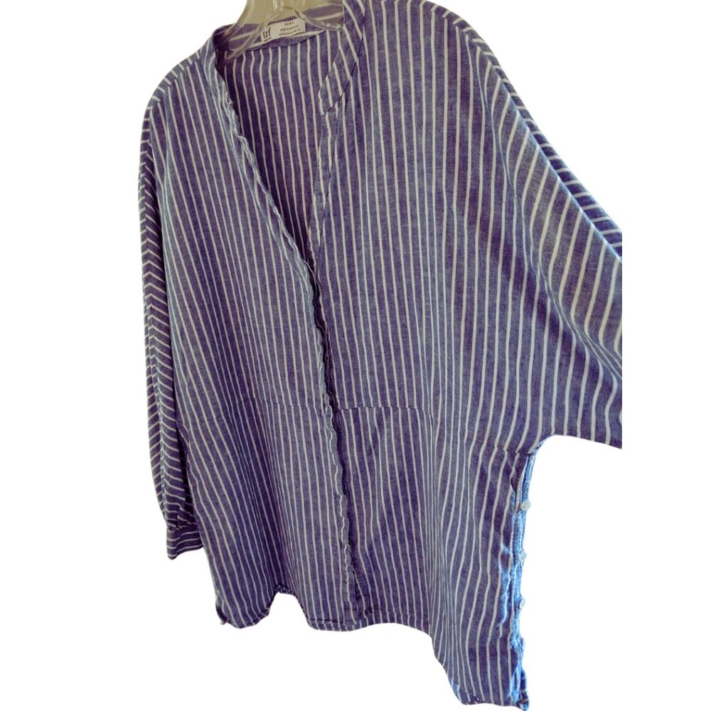 ZARA trf Collection Relaxed Linen/Cotton Blend Striped Blue White Tunic Shirt - Picture 5 of 14